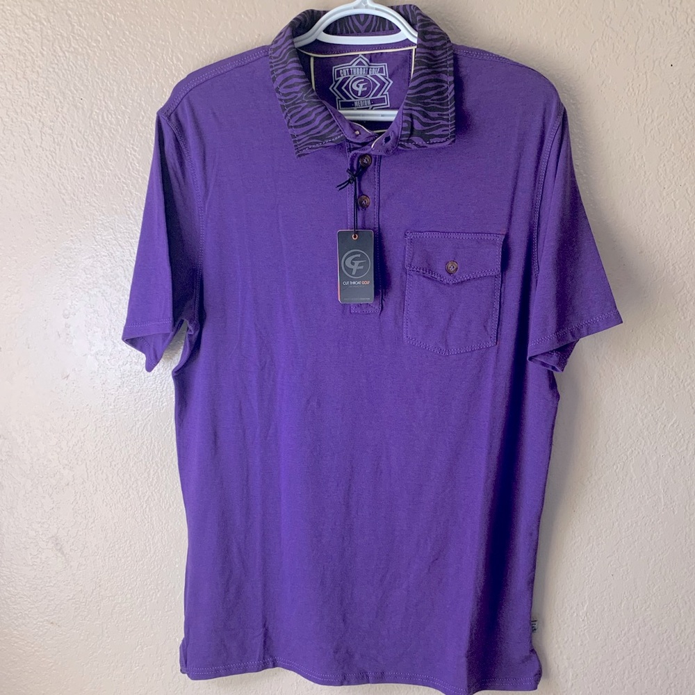 Cut Throat Golf Purple Animal Print Bamboo Golf Polo Shirt Size M NWT